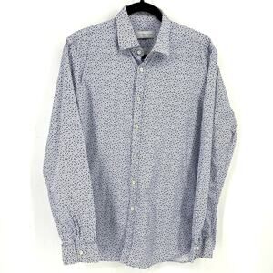 Sartoria Italiana Blue Flor Print Button Front Shirt Mens Size 16.5 42